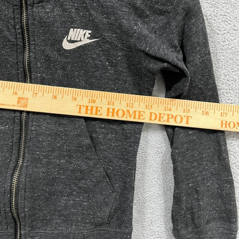 Vintage Nike Hoodie Girls Small Charcoal Gray Cotton Gym Fleece Logo‎ Full Zip